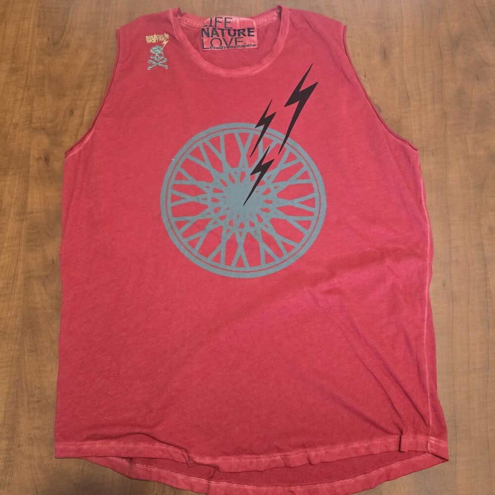 Free City  SoulCycle Soul Tribe Lightning Bolt Graphic Double Side Muscle Tee XL